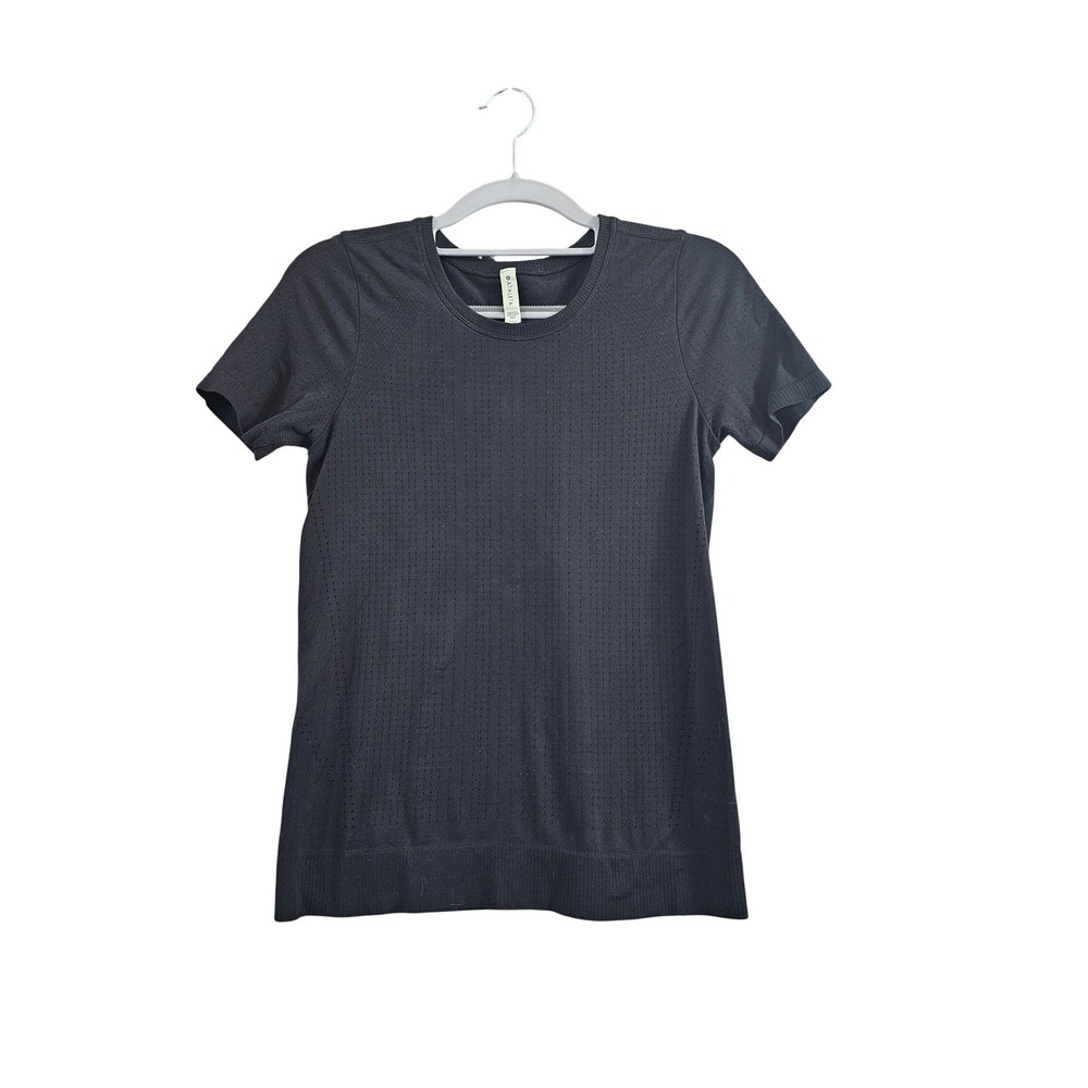 Athleta Momentum Seamless Tee Womens XXS Black Solid‎ Mesh Vent Short Sleeve Top